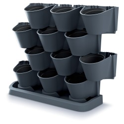 Set di 12 Vasi Modulari Per Fiori Piante Cascade Wall S | Decorativi | in Plastica | 68,5x19x54,6 cm | da Interno Esterno | Neri | 12 x 0,75 Litri | Design Moderno